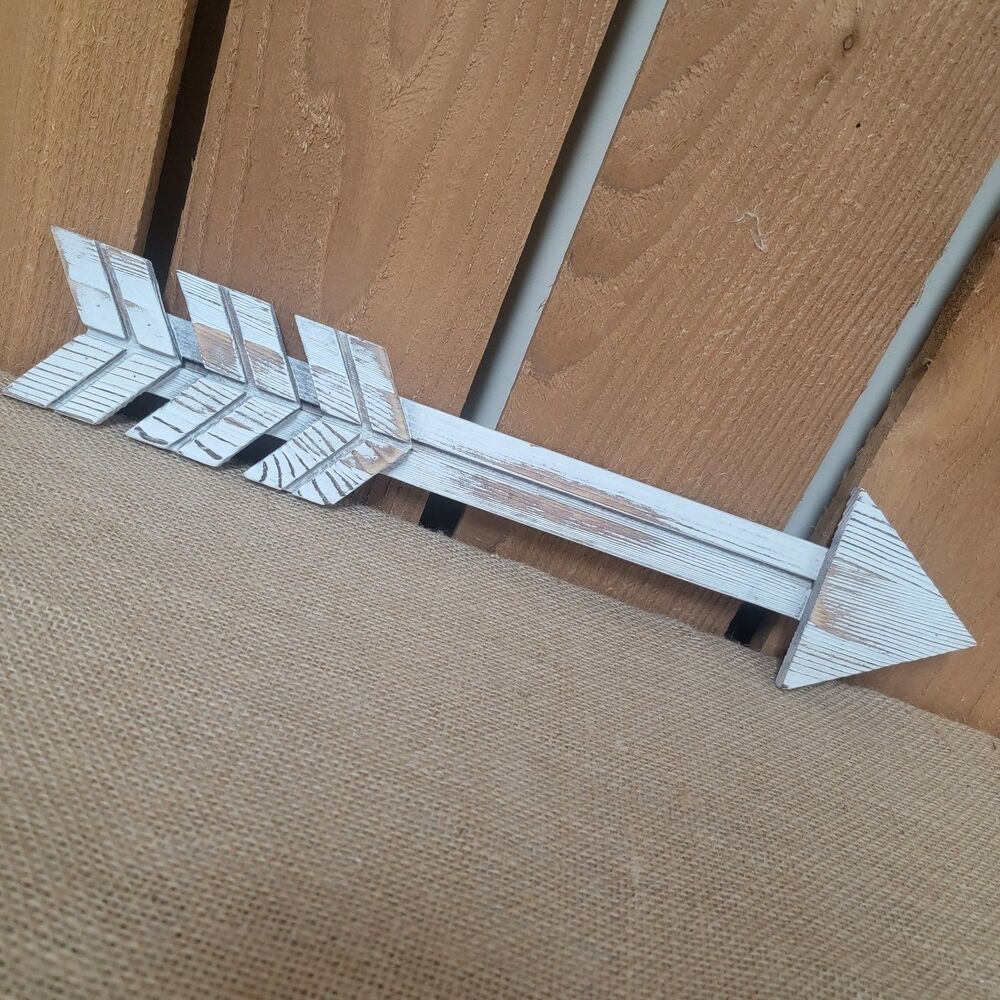 Wood Arrow Decoration White Rustic Wall 17" x 4"